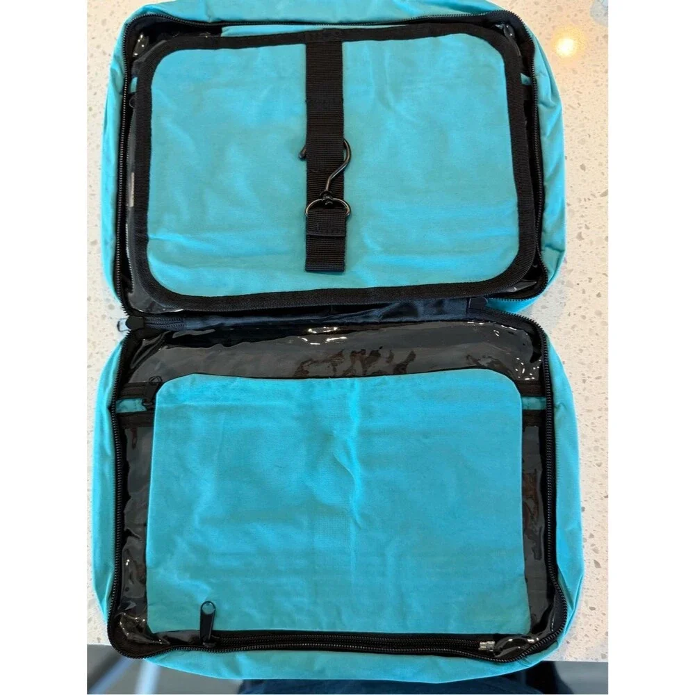 Teal Quilted Cosmetic Bag with Front Pocket